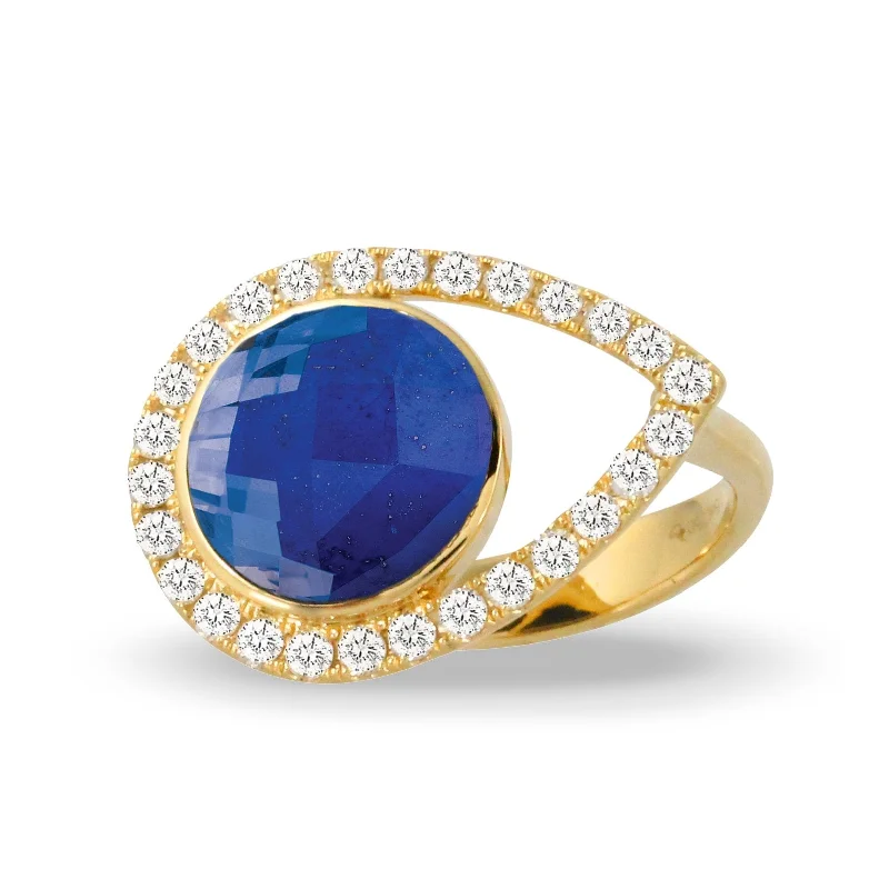 Timeless engagement rings for women -Doves Royal Lapis Collection 18K Yellow Gold Diamond Ring