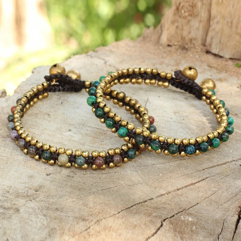 Leather bracelets for women -Happy Times Fair Trade Beaded Bracelets with Serpentine and Agate (Pair)