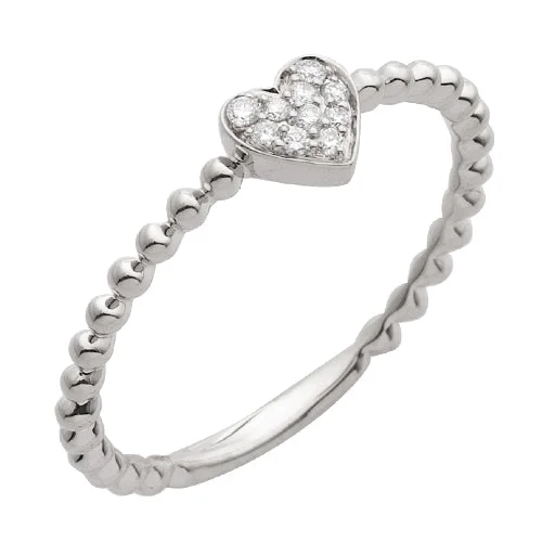 Simple engagement rings for women -14KW 0.10CTW DIAMOND HEART RING - BEADED SHANK