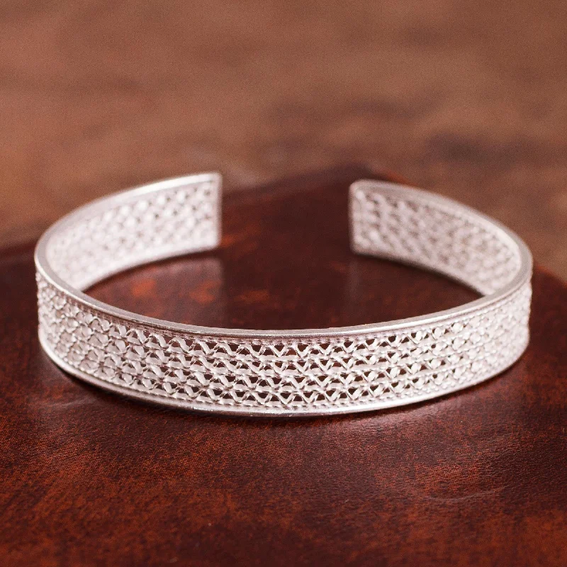 Friendship bracelets for women -Colonial Shine Sterling Silver Filigree Cuff Bracelet from Peru