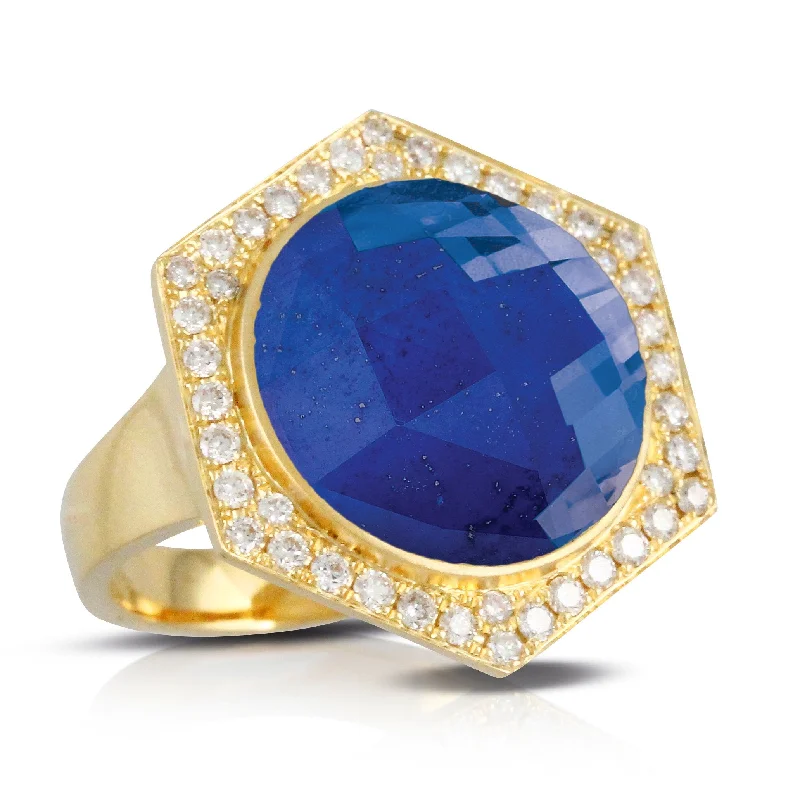 Solitaire engagement rings for women -Doves Royal Lapis Collection 18K Yellow Gold Diamond Ring