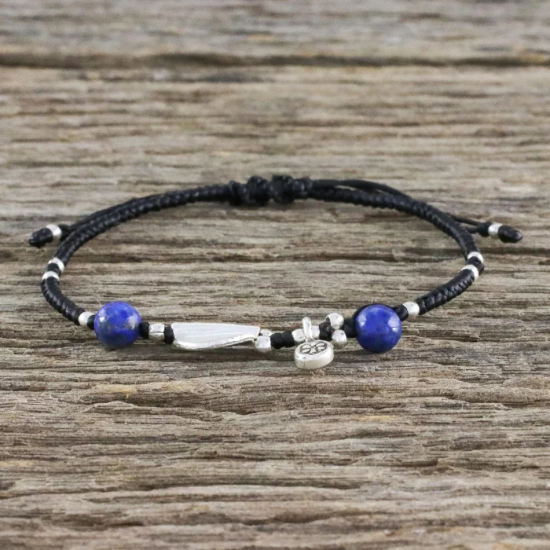 Classic cuff bracelets for women -Hill Tribe Twist Beaded 950 Silver and Lapis Lazuli Cord Bracelet