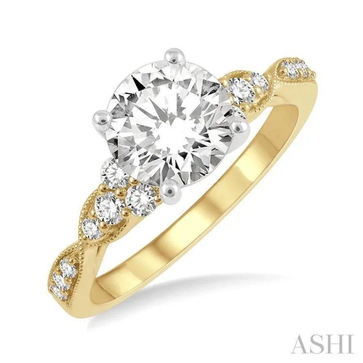 Classic silver engagement rings for women -1/4 ctw Carved Shank Round Cut Diamond Semi Mount Engagement Ring in 14K Yellow and White Gold