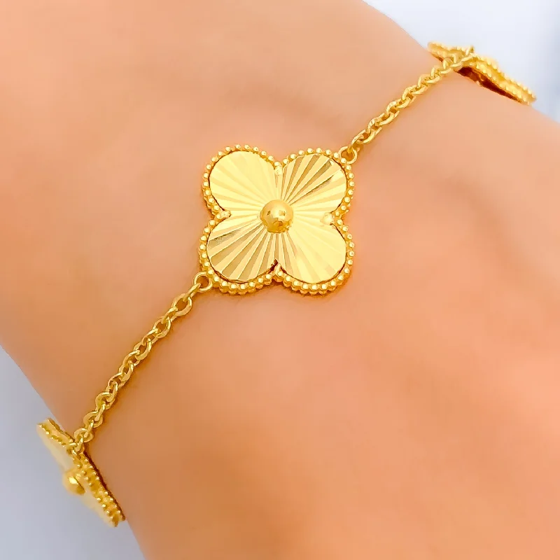 Handmade bangles for women -Exquisite Triple Flower 21k Gold Bracelet