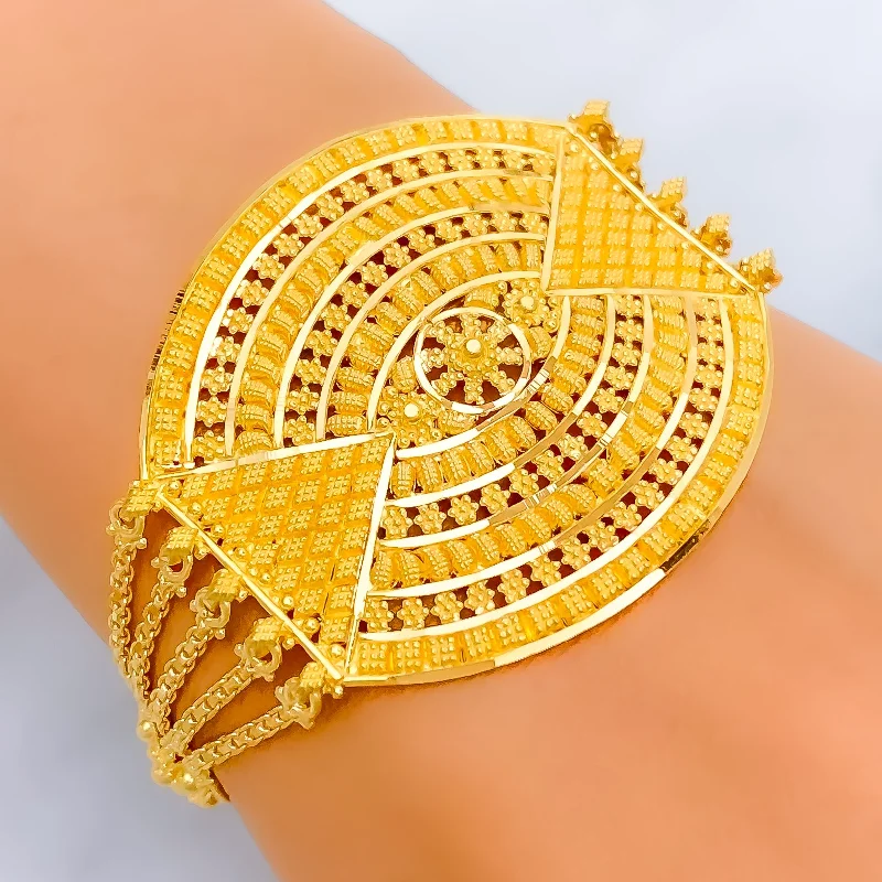 Statement bracelets for women -Decorative Five Chain 22k Gold Statement Bracelet