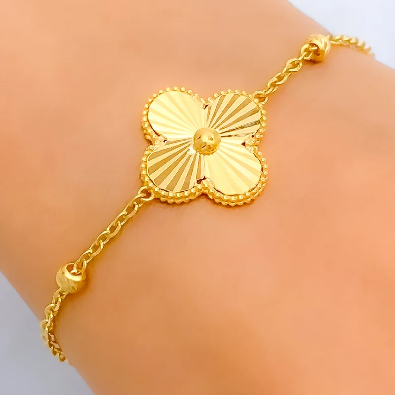 Simple bangle bracelets for women -Chic Shimmering Clover Leaf 21k Gold Bracelet