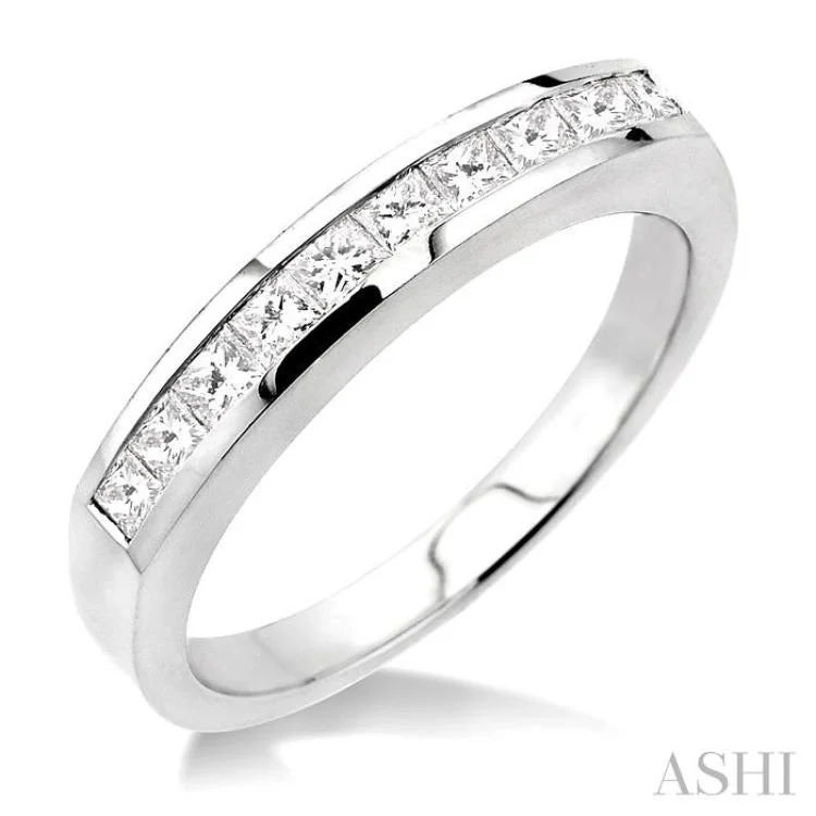 Engagement rings with art deco design for women -1/2 ctw Princess Cut Diamond Wedding Band in 14K White Gold