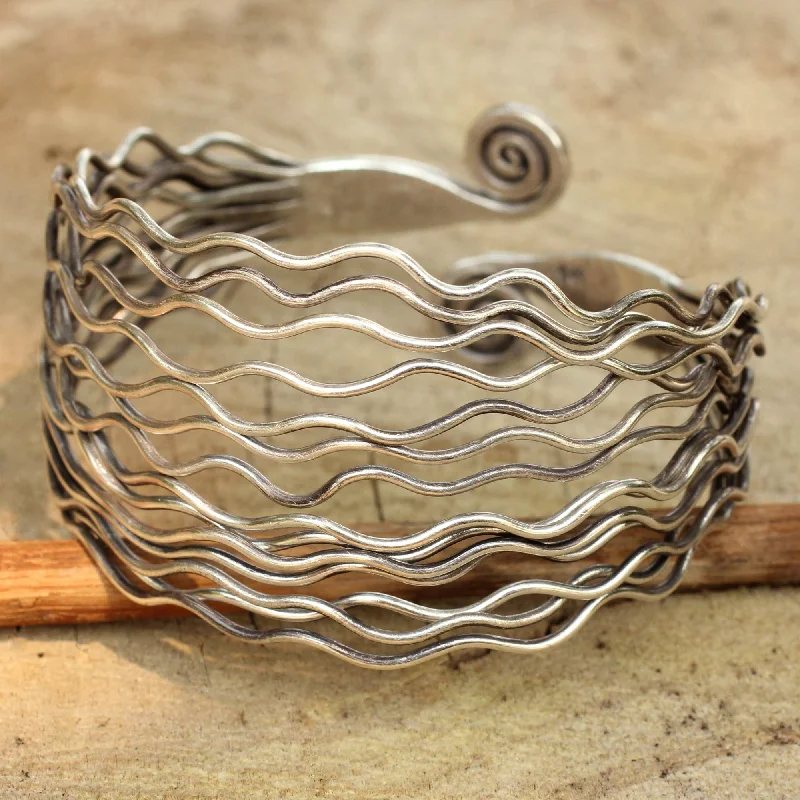 Wedding bangles for women -Hypnotic Moon Sterling Silver Cuff Bracelet