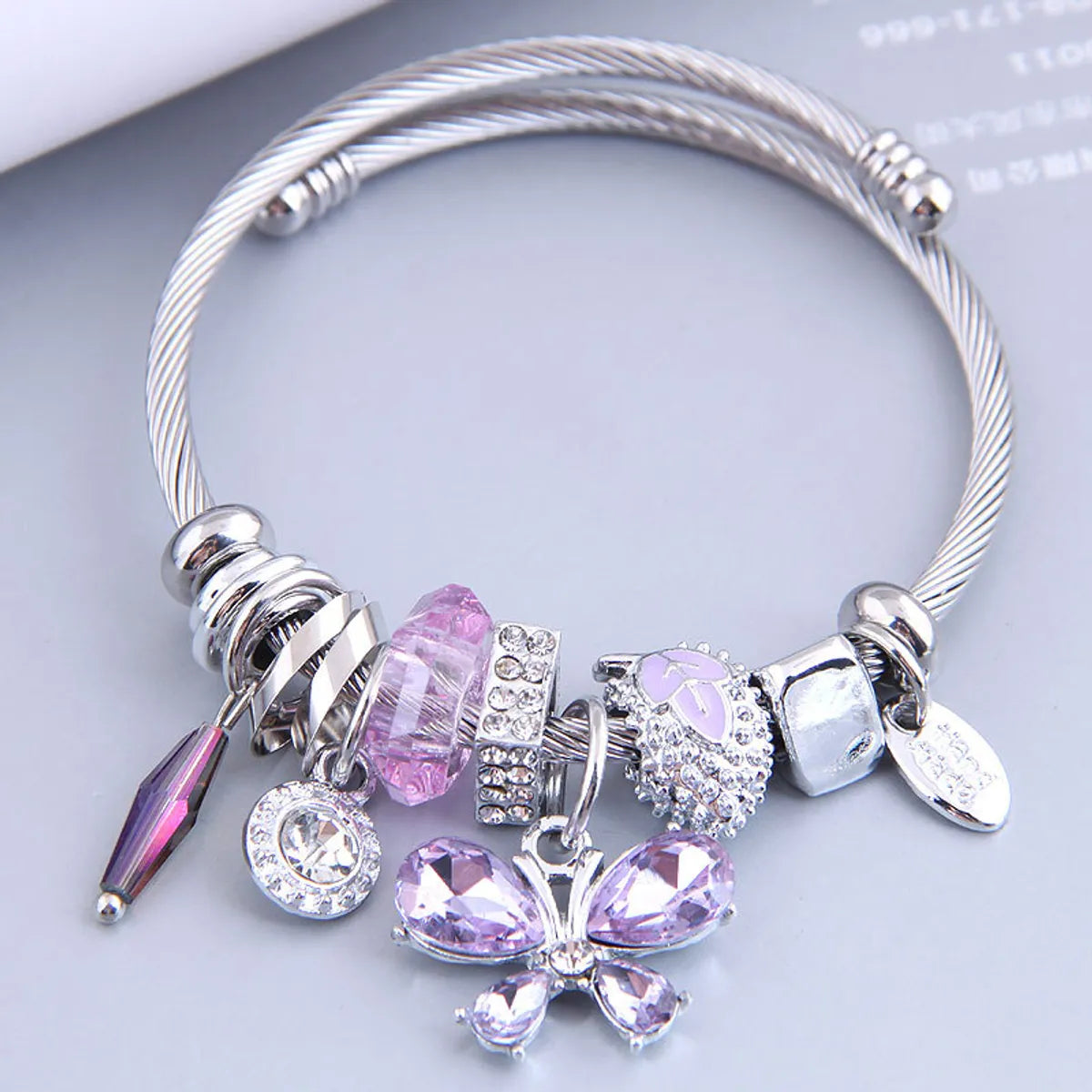 Faux leather bracelets for women -Fairy Style Animal Stainless Steel Plating Inlay Artificial Crystal Cuff Bracelets