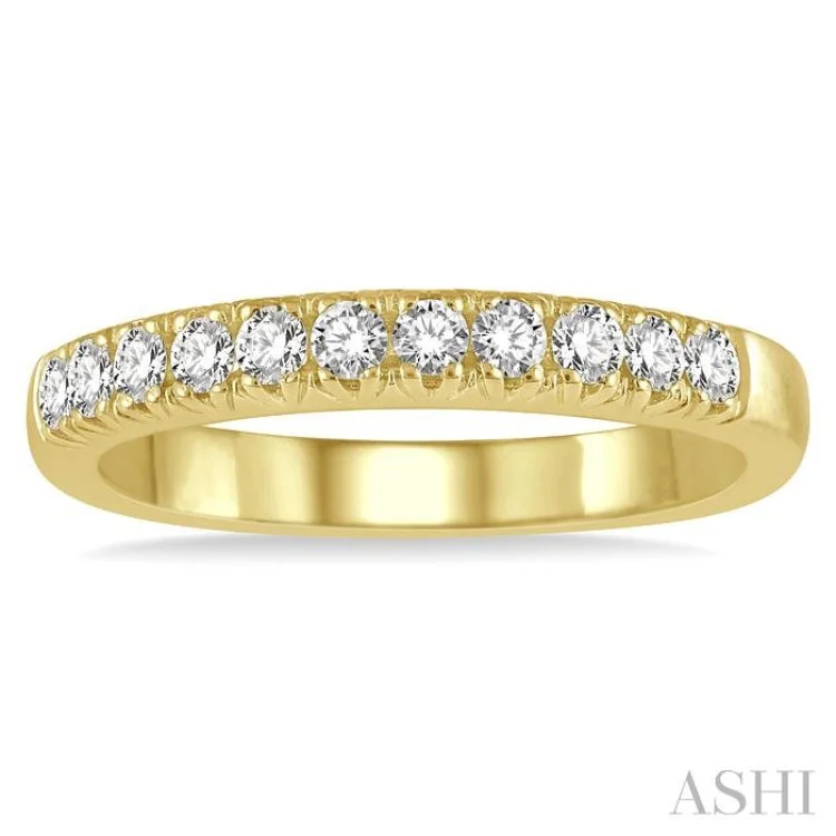 Heart-shaped engagement rings for women -1/3 ctw 11 Stone Round Cut Diamond Wedding Band in 14K Yellow Gold