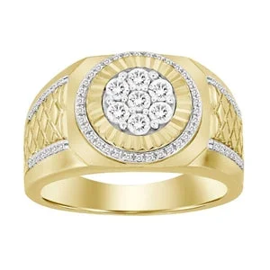 Engagement rings with classic design for women -MEN'S RING 1/2 CT ROUND DIAMOND 10K YELLOW GOLD