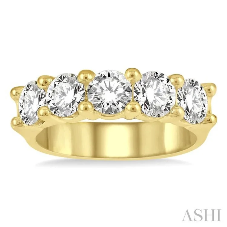 Custom engagement rings for women -2 ctw 5 Stone Round Cut Diamond Wedding Band in 14K Yellow Gold