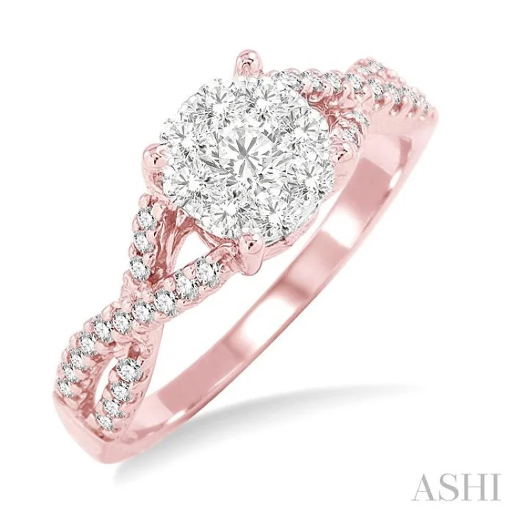 Stackable engagement rings for women -5/8 ctw Lovebright Round Cut Diamond Engagement Ring in 14K Rose and White Gold