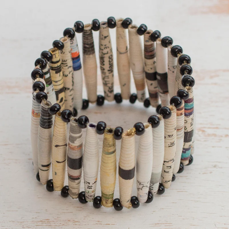 Boho bracelets for women -The News is White Recycled Paper Wristband Bracelet