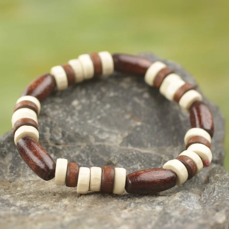 Friendship bangles for women -Chocolate Artisan Crafted Wood Beaded Stretch Bracelet from Ghana