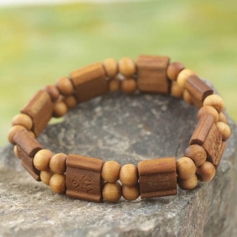 Adjustable cuff bracelets for women -Brown Radiance Artisan Crafted Sese Wood Stretch Bracelet from Ghana