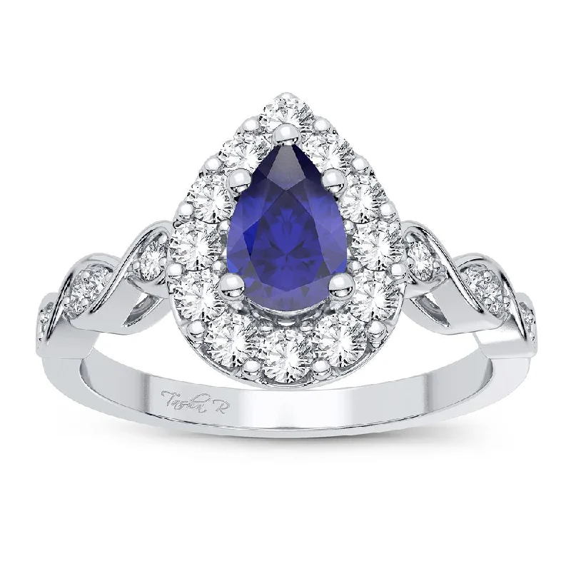 Engagement rings with diamond accents for women -14K 0.28CT Diamond Sapphire Ring