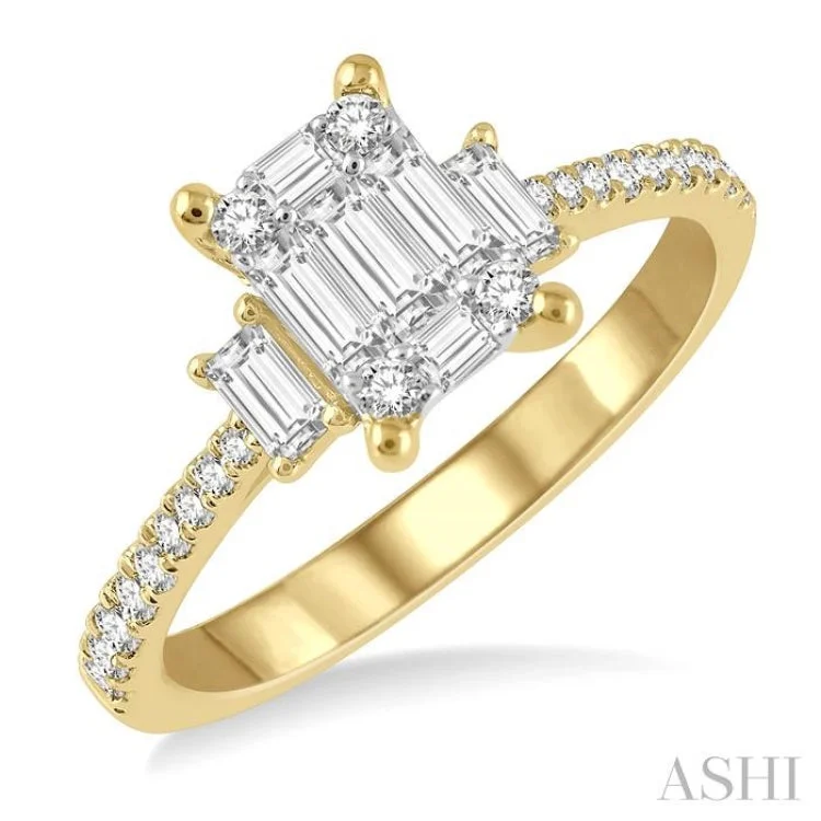 Custom-made engagement rings for women -5/8 ctw Fusion Baguette and Round Cut Diamond Fashion Ring in 14K Yellow and White Gold