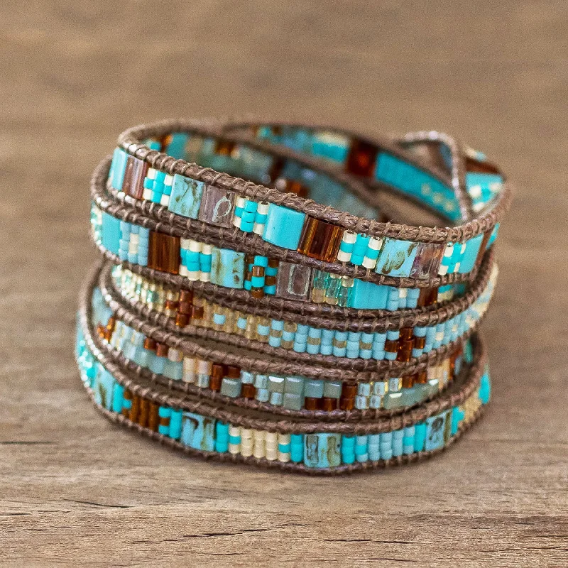 Personalized bangles for women -Solola Sunset Artisan Crafted Glass Bead Wrap Bracelet