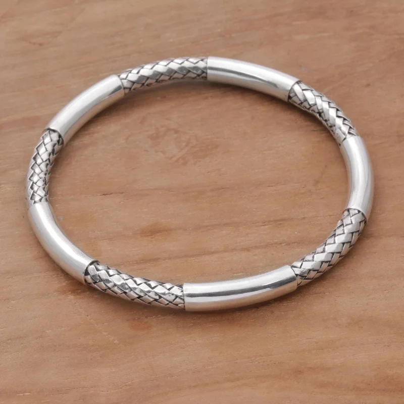 Pearl bracelets for women -Bali Show Sterling Silver Woven Motif Bangle Bracelet by Bali Artisans