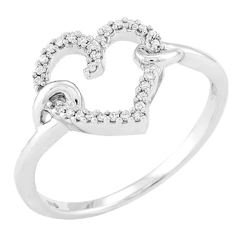 Three-stone engagement rings for women -Sterling Silver 0.10CTW DIAMOND FANCY HEART RING