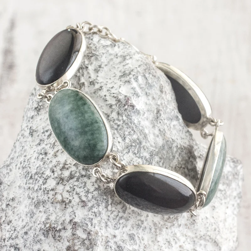 Emerald bracelets for women -Black and Green Tonalities Black and Forest Green Jade and Silver Bracelet