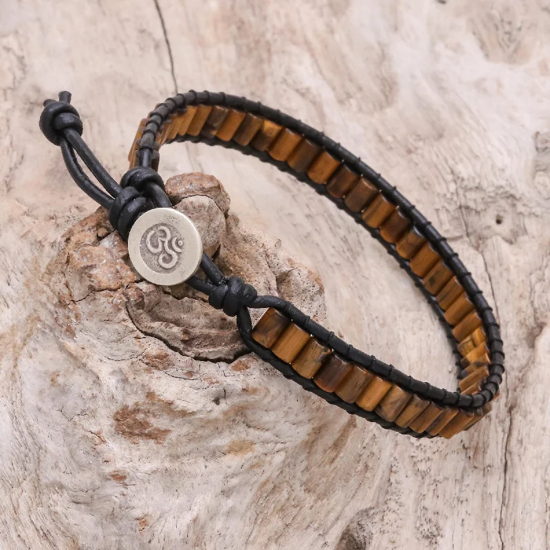 Zodiac bracelets for women -Channels Tiger's Eye Beaded Wristband Bracelet with Leather