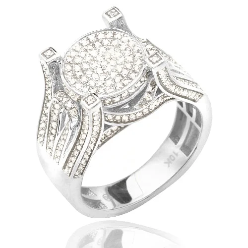 Engagement rings with side stones for women -10KW 0.65CTW MICROPAVE DIAMOND 4-PRONG ROUND DISC