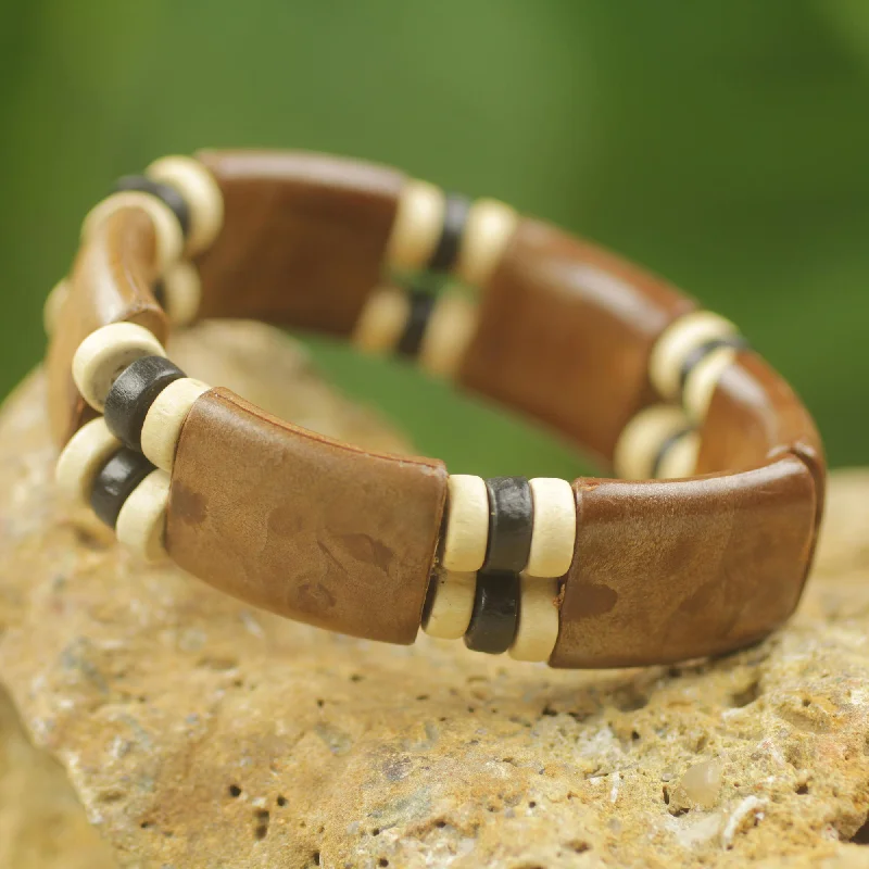 Gemstone bracelets for women -Coffee Connection Eco Friendly Wood and Recycled Bead Bracelet from Ghana