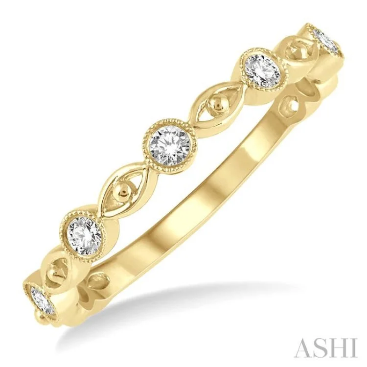 Elegant engagement rings for women -1/5 ctw Lattice Marquise & Circular Mount Round Cut Diamond Stackable Band in 14K Yellow Gold