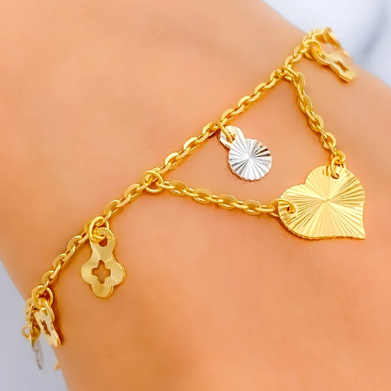 Beaded bangles for women -Gorgeous Heart 22K Gold Charm Bracelet