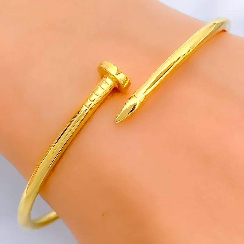 Beaded cuff bracelets for women -Stylish 21k Gold Nail Bangle Bracelet