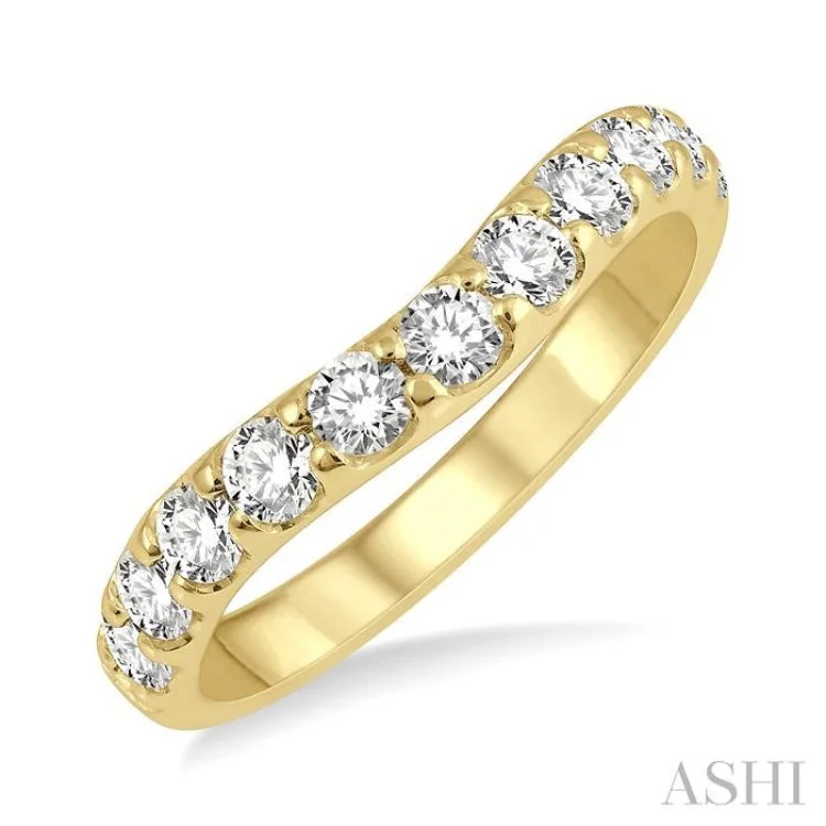 Engagement rings with ethical diamonds for women -3/4 Ctw Arched Center Round Cut Diamond Wedding Band in 14K Yellow Gold