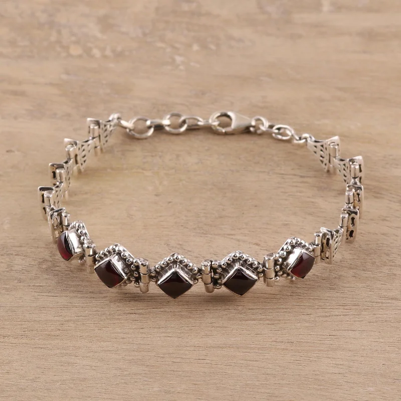 Women's bracelets online shop -Radiant Red Romance Sterling Silver Red Garnet Openwork Link Bracelet