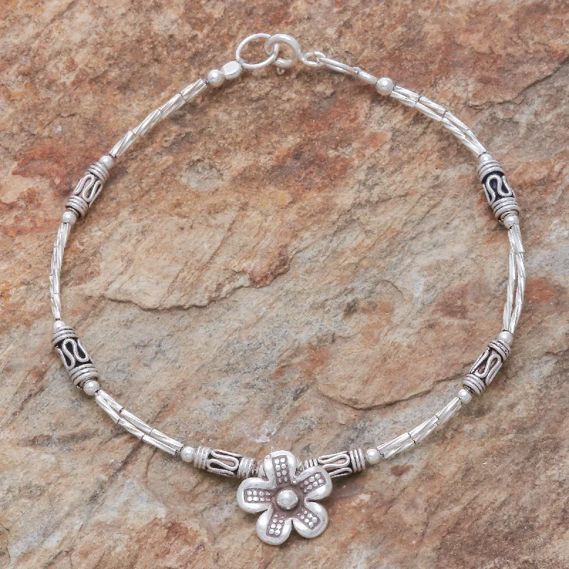 Designer bracelets for women -Life of a Flower Floral Hill Tribe Silver Beaded Pendant Bracelet