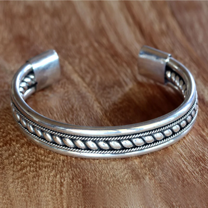 Wedding bracelets for women -Strength of Celuk Modern Sterling Silver Cuff Bracelet Handcrafted in Bali