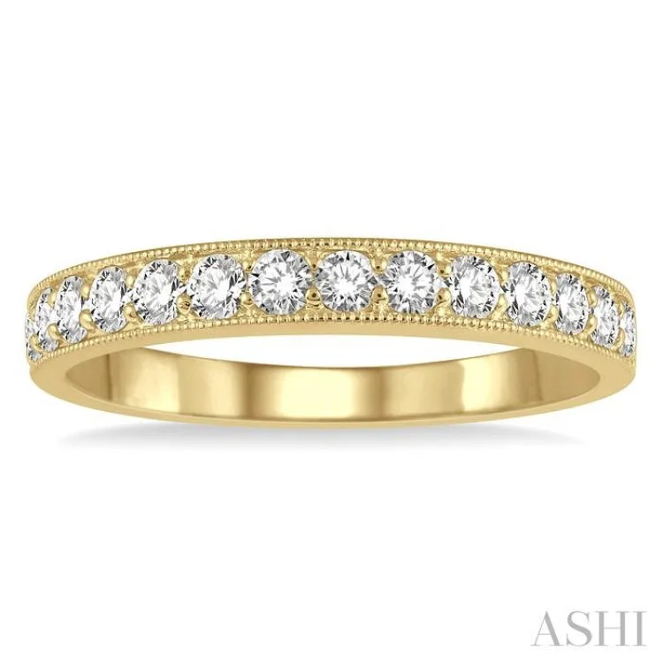 Engagement rings with bezel setting for women -1/2 ctw Round Cut Diamond Wedding Band in 14K Yellow Gold